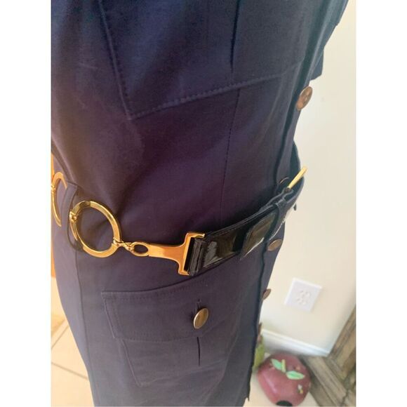 Original MILLY NY Navy Blue Retro Shirt Dress w/ Gold Chain & Leather Belt~ - Picture 7 of 12
